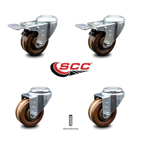 Service Caster 3 Inch High Temp Phenolic Swivel Bolt Hole Caster Set with 2 Total Lock Brake SCC-BHTTL20S314-PHSHT-2-S-2